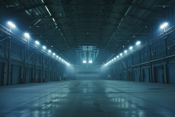 Modern LED lighting in large transport warehouse
