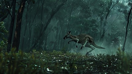 kangaroo jumping in forest