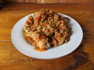 Thai spicy food, Spicy fried chicken with chilli sauce