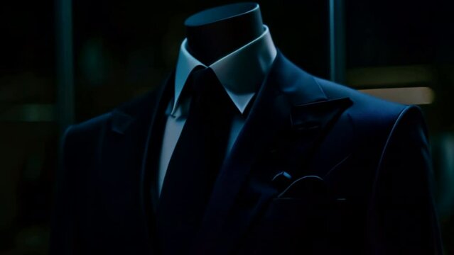 A men shirt in the form of dark blue suits on a mannequin.