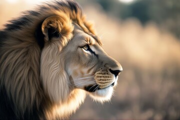 'portrait profile lion danger closeup africa african alertness animal art big brown cat cruel fur...