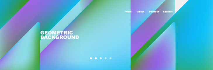 A colorful geometric background featuring a gradient of azure, aqua, and electric blue, with hints of violet and magenta. The design includes rectangles and various tints and shades - obrazy, fototapety, plakaty