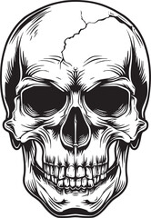 Human skull illustration. Monochrome hand-drawn skull on black and white backgrounds. Vector