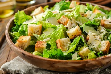 Organic Caesar Salad with Cheese and Croutons - obrazy, fototapety, plakaty