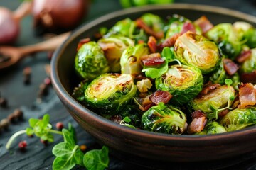 Organic Brussels sprouts roasted with pancetta healthy and delicious