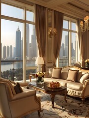 Luxurious and Captivating Hotel Suite with Breathtaking City Skyline Views,Offering Guests a Lavish Retreat from the World