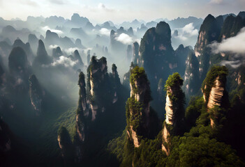 'Park Forest Aerial view Mountains National Zhangjiajie China Avatar Travel Nature Landscape Mountain China Drone Air Perspective Flight National park Aerial Zhangjiajie national forest park'