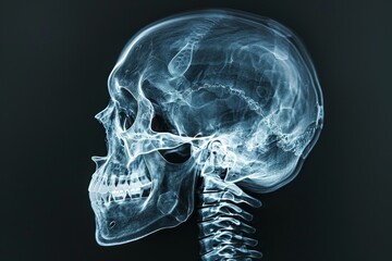 Photo of human skull x ray in natural colors - obrazy, fototapety, plakaty