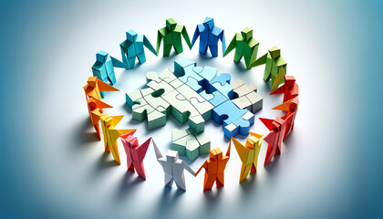 Experience the power of collaboration and unity portrayed through minimalist origami paper art