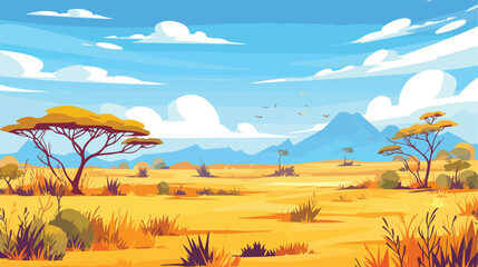 Fototapeta na wymiar Seamless cartoon african panorama savanna landscape