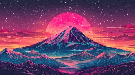 Retro purple pink snow mountain illustration poster background