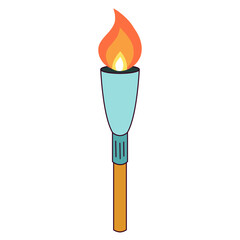 Torch with fire flat icon. Vector illustration