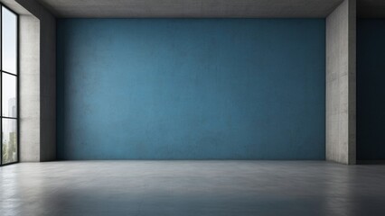 Tranquil Blue Empty Room with Soft Blue Wall and Concrete Floor