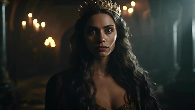 Beautiful queen. Fantasy medieval background. The concept of medieval history, life and culture. Ai-generated.