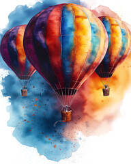 Obraz premium full length cute colorful watercolor Hot balloons sublimation clipart isolated on white, cartoon