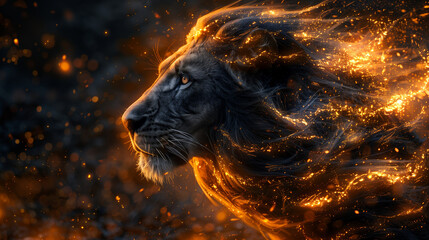 Twilight Fire Lion in Bokeh Light