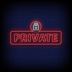 private neon Sign on brick wall background 