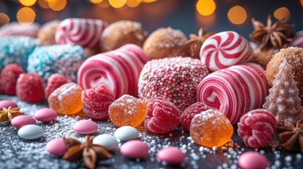 Fototapeta na wymiar assortment of colourful festive sweets and candy,art photo