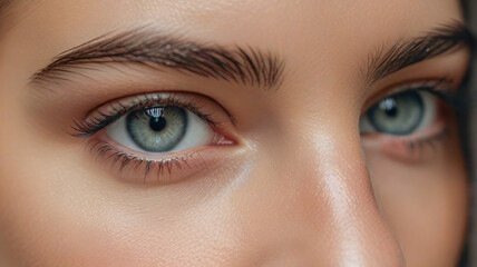 Obraz premium Close-up of a woman's gray eyes, capturing the subtle variations and depth of color.