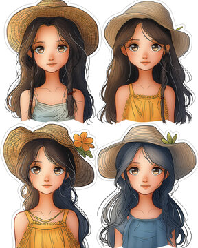 girls wearing straw hats, summer portraits clip art preview