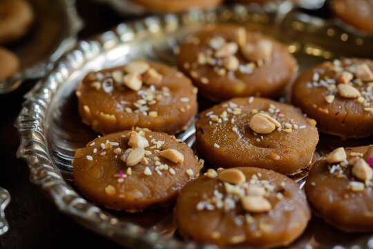 Traditional Indian sweet dish Ghevar enjoyed during festivals like holi diwali and teej Authentic Rajasthani dessert