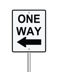 Traffic road sign ONE WAY TO THE LEFT