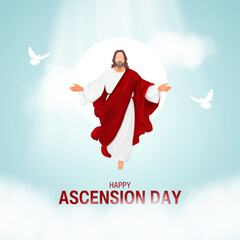 An illustration of the ascension day of Jesus Christ. Vector illustration - obrazy, fototapety, plakaty
