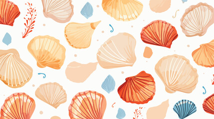 Seashells seamless pattern. 2d flat cartoon vactor