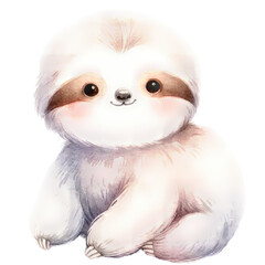 A Cute Baby Sloth Watercolor Art on Transparent Background
