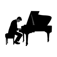 Pianist Silhouette vector, Silhouettes pianist at the piano