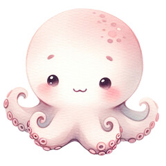 Playful Baby Octopus Watercolor Design on Transparent Background