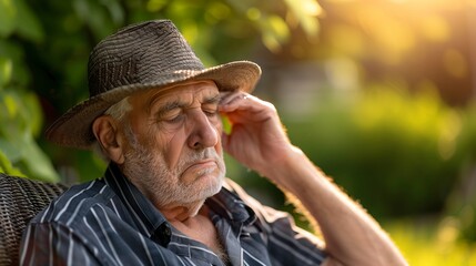 Senior man suffering from heat stroke outdoors