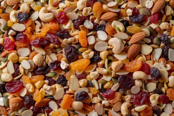Healthy mix of dried fruits and nuts - obrazy, fototapety, plakaty