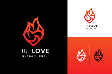 Fire combination with love or heart logo design