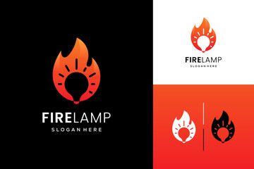 Fire combination with lamp idea logo design