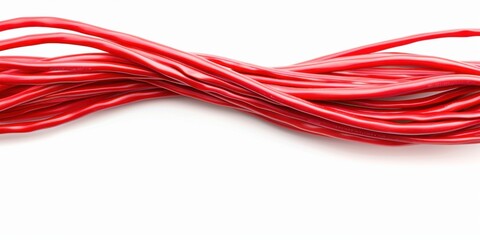 Red electrical cable white background.