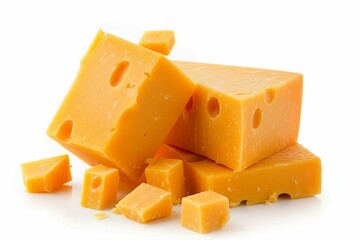 High resolution picture of cheddar cheese against white backdrop