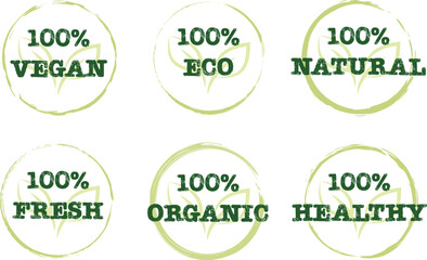 Eco, bio, organic and natural products sticker, label, badge. Ecology icon set. Logo template for organic and eco friendly products. Vector illustration