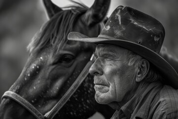 Fototapeta premium Horse and cowboy looking far away