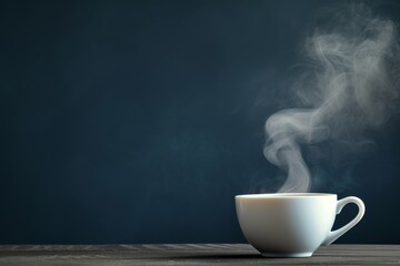 Hot coffee cup on a dark surface - obrazy, fototapety, plakaty