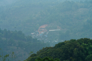 High mountain peaks in Thailand covered with PM2.5