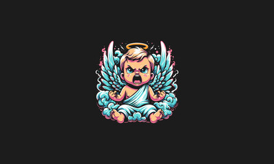 baby angel angry with wings vector artwork design