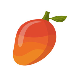 Mango illustration with leaf, white background. Perfect for tropical themes, food blogs, recipes, or summer advertisements with a natural touch