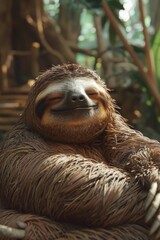 Naklejka premium Serene sloth basking in sunlight