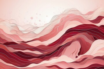 Abstract line art with waves, curves and splashes in burgundy and pink  colors . Colorful background. - obrazy, fototapety, plakaty
