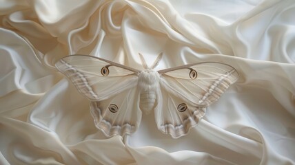 Graceful silk moth, luxurious silk fabrics draped elegantly