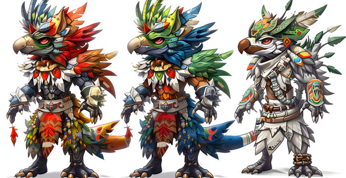Three colorful birds with different outfits