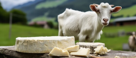 Artisanal goat cheese making on a small farm, from milking to final aged products - obrazy, fototapety, plakaty