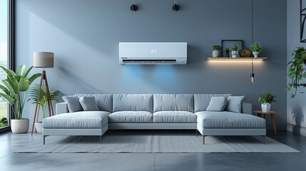 energy efficient air conditioner with fresh natural in a modern living roomillustration image