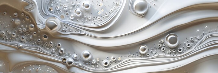 Close-up of shiny beige bubbles, fluid and organic patterns on a smooth surface for a background.